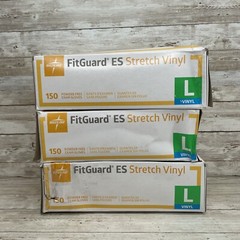 *3 DENTED* MEDLINE FITGUARD ES Stretch Vinyl Exam Gloves Size: LARGE, EXP: 10/24