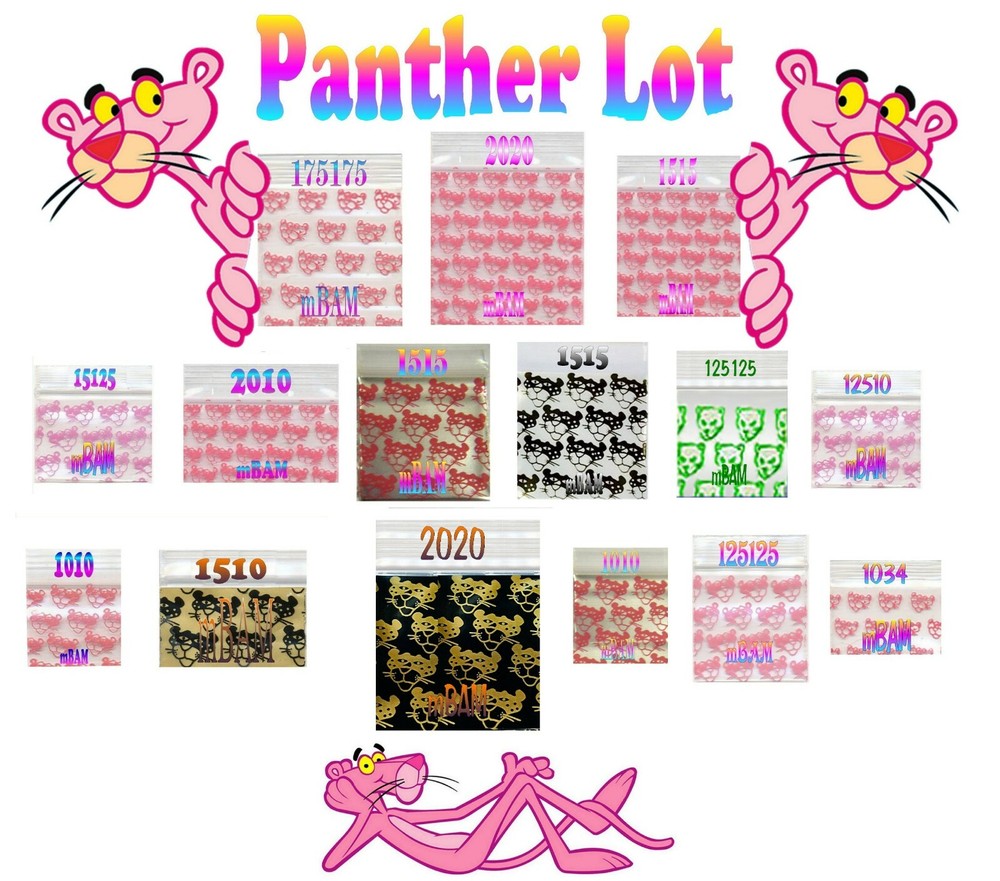 200 2.5 3.0 MIL PINK PANTHER LOT Apple Zip Baggies Silver Metallic 1034-2020