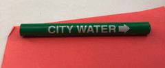 (9-pk) SETMARK 32925 SZ-10 PIPE MARKER “CITY WATER” White on Green