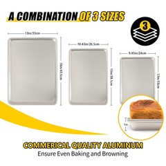 Baking Sheet Pan Set of 3, Commercial Quality 13x9in 15x10in 18x13in, Silver