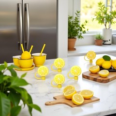 4Pcs Yellow lemon Straws Cover Cap Reusable Silicone 6-8 Millimeters,