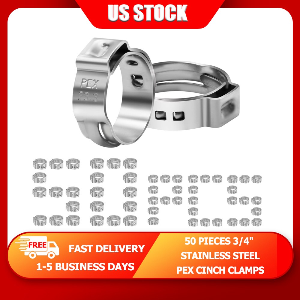 3/4″ inch PEX Stainless Steel Clamp Cinch Rings Crimp Pinch Fitting 50 pcs
