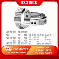 3/4″ inch PEX Stainless Steel Clamp Cinch Rings Crimp Pinch Fitting 50 pcs