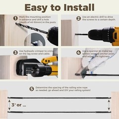 100 Kuahome 3/16″ Black Swage Lag Screws Left & Right Cable Railing Hardware Kit