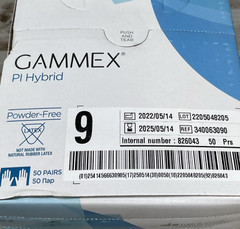 1 Box Ansell Gammex PI Hybrid Surgical Gloves Sterile, 50 Pair, Size: 9 Exp 5/25