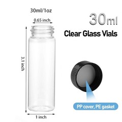100pcs 30ml Glass Vials w/ Caps Clear Sample Vials Lab vials Liquid Small Vials