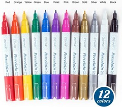 Acrylic Paint Pens for Porcelain, Professional Ceramic Drawing, 12 colors