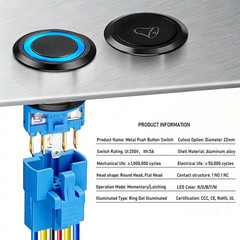 22mm SPDT IP65Aluminum Alloy High Head Ring Power Symbol Led Button Power Switch