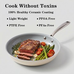 Cookersway Cookware Ceramic Nonstick Frying Pans: 3Pieces 8″x9.5″x11″, Beige