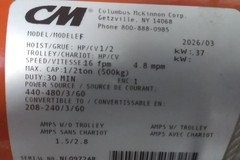 CM Lodestar 3154NH 1/2 HP 230/460VAC 16 FPM 20 Ft L 0.5 Ton Electric Chain Hoist