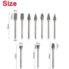 10x 1/4 Double-Cut Tungsten Steel Carbide Rotary Tool Burr Die Grinder Shank Bit