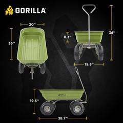 Gorilla Carts Poly Garden Dump Cart Camping Wagon, 600 Pound Capacity, Green
