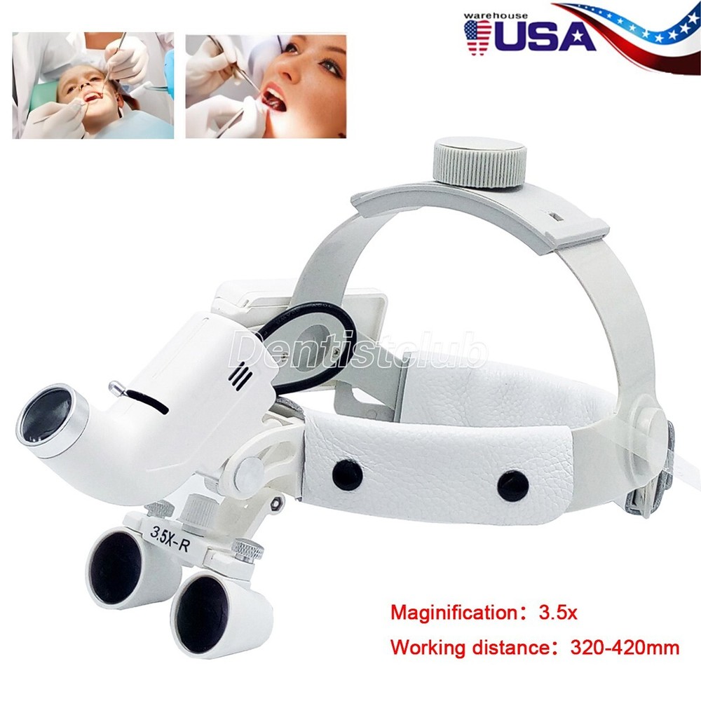 Dental Medical Surgical Headband Binocular Loupes 3.5X-R with Head Light Lamp