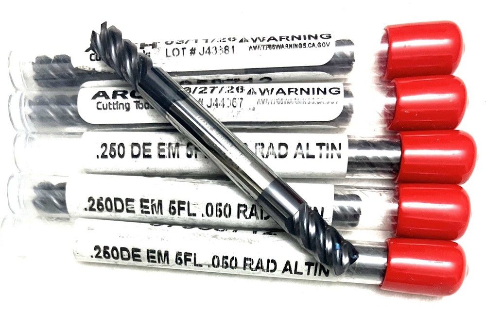 ARCH 1/4″ 5FL Corner Radius End Mill .050R Double End Solid Carbide AlTiN NEW