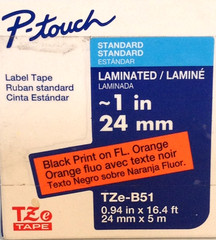 Genuine Brother Tze-B51 Black on Fluorescent Orange 1″ (24mm) Label Tape TzeB51
