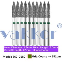 10pc/pk Vakker Dental FG Flame Shape Diamond Burs for High Speed Handpiece