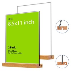 Acrylic Sign Holder with Wood Base 8.5×11 Inch Vertical and Slant Displays (2…