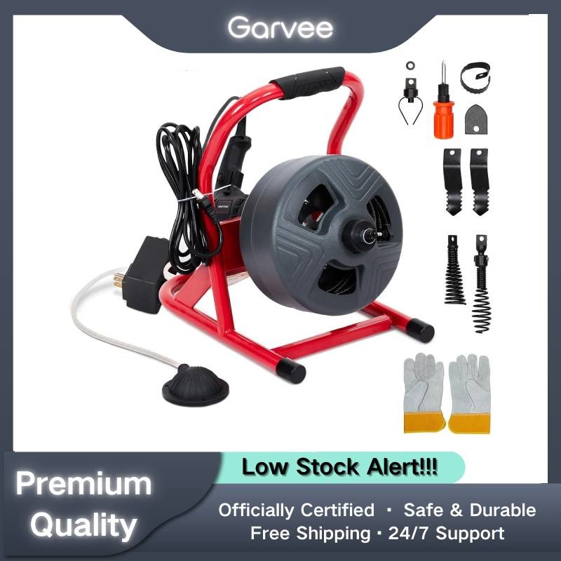 Professional 50ft Manual Drain Cleaner Machine – for 3/4″ to 3″ Pipes, 6 Cutters