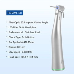 Dental 20:1 Contra Angle Fiber Optic LED Implant Handpiece E-type Push Button