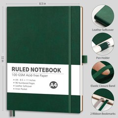 RETTACY Lined Journal Notebook, 96 Numbered 8.5 × 11 inches, Dark Green