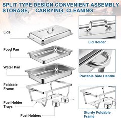 9.5 QT 6 PACK CATERING STAINLESS STEEL BUFFET CHAFER CHAFING DISH SETS FULL SIZE