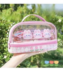 Bunny Pencil Pouch w/Handle Rabbit Kitten Bear Puppy Pen Case Cosmetic Bag Cl…