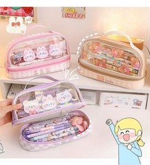 Bunny Pencil Pouch w/Handle Rabbit Kitten Bear Puppy Pen Case Cosmetic Bag Cl…