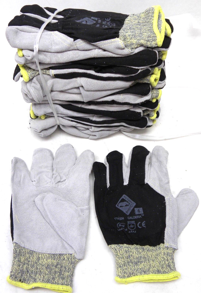 12 PAIR – SMALL Leather Palm Industrial Work Gloves Knit A4 Cut Protection