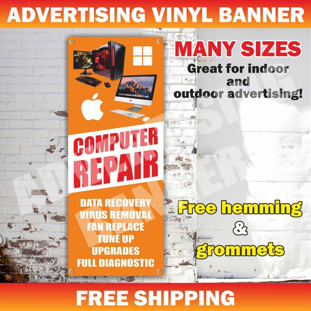 COMPUTER REPAIR Advertising Banner Vinyl Mesh Sign Data Recovery Virus Removal