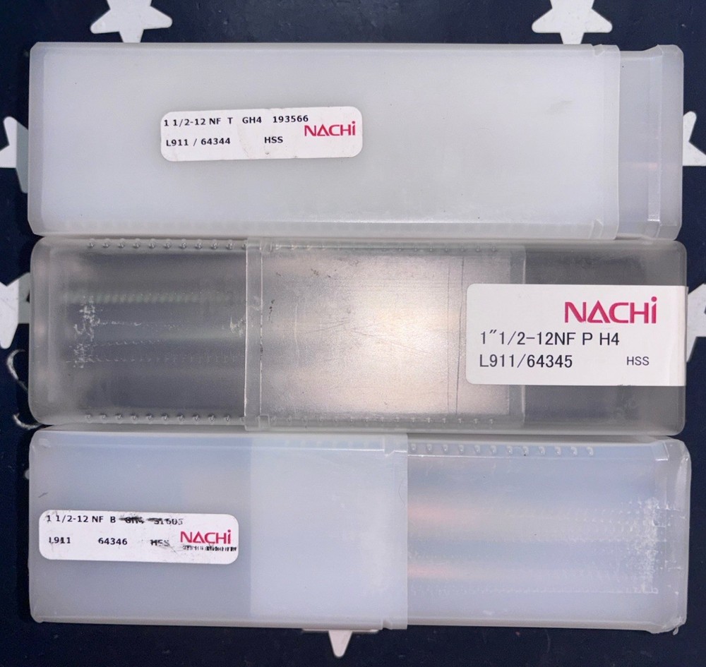 3pc SET Nachi 1-1/2-12 NF G H4 Tap 1-1/2” 12tpi Taper Plug Bottoming 1 of Each