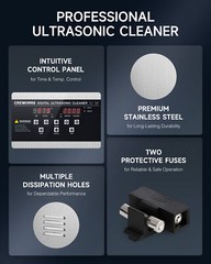 CREWORKS 22L Ultrasonic Cleaner with Control Panel 1-30 min. Timer & Degas Mode