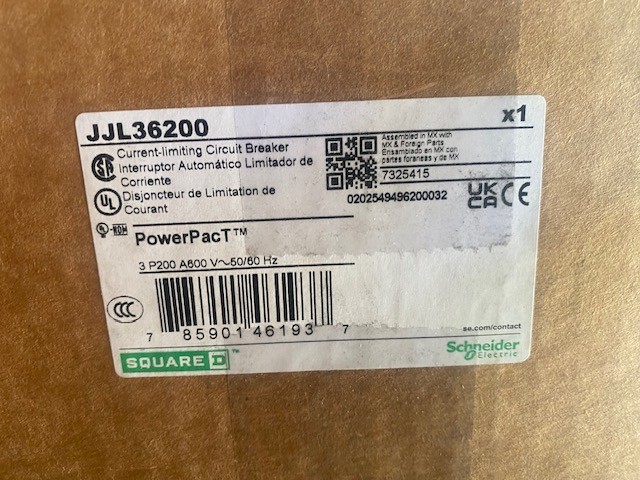 SQUARE D JJL36200 CIRCUIT BREAKER – 3 POLE, 200A, 600V (NEW)