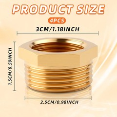 3/4″ GHT Male to 1/2″ NPT Female Brass Hose Adapter – 4 Pack Heavy Duty Garden H