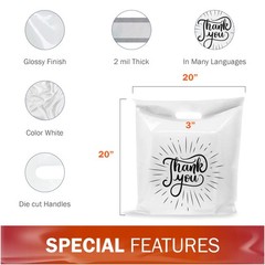 100 Pack White Thank You Extra Large Merchandise Plastic Shopping Bags 20″ x …