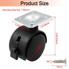 4Pcs 1.5 Inch Swivel Caster Wheels, Black Nylon Plate Caster Wheels with Brake,