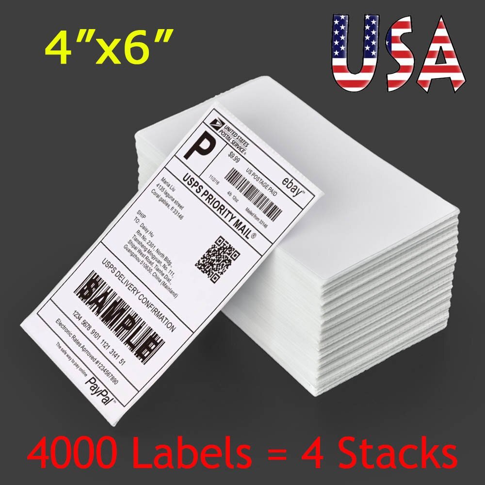 4000 Fanfold 4 x 6 Direct Thermal Shipping Labels for Zebra 2844 Elton Rollo USA