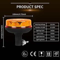Yinaolan Amber LED Rotating Beacon Light, Flashing Warning Light with 6 Modes,