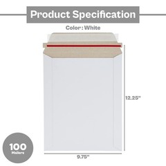9.75×12.25 White Rigid Photo Document Mailers Mailing Envelopes 28 pt.100 Pcs