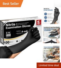 Heavy-Duty Latex-Free Disposable Nitrile Gloves – 100 Count Black Food Safe