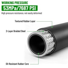 50FT 3/8″ Hydraulic Hose with 16PCS Hydraulic Hose Fittings, 2-Wire Braided Tube