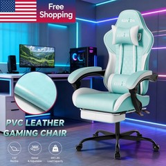 Gaming Chair PVC Leather Featuring High-Back Massage Function and Footrest