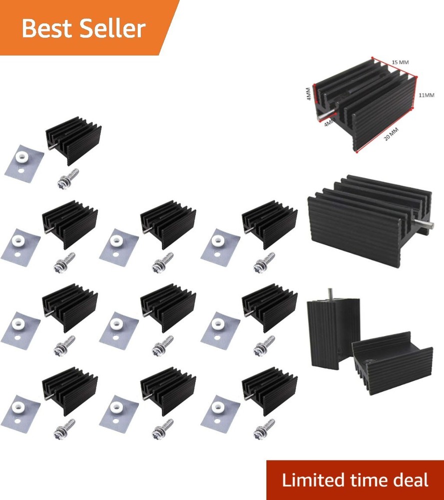 10-Piece TO-220 Black Heatsink Set for Voltage Regulators & MOSFETs