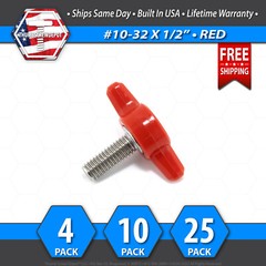 #10-32 x 1/2″ Thumb Screw Stainless Steel – Red Tee / Wing Knob – USA