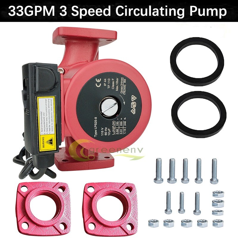 1/6HP 3 Speed Circulating Pump Use w/Outdoor Furnaces,Hot water heat,Solar,115V