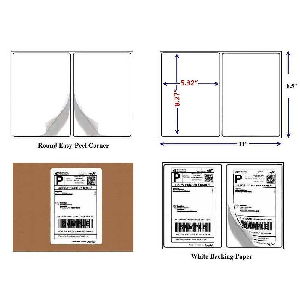 50-5000 Half Sheet Shipping Labels Page 8.5×5.5 Self Adhesive 2 Per Sheet US