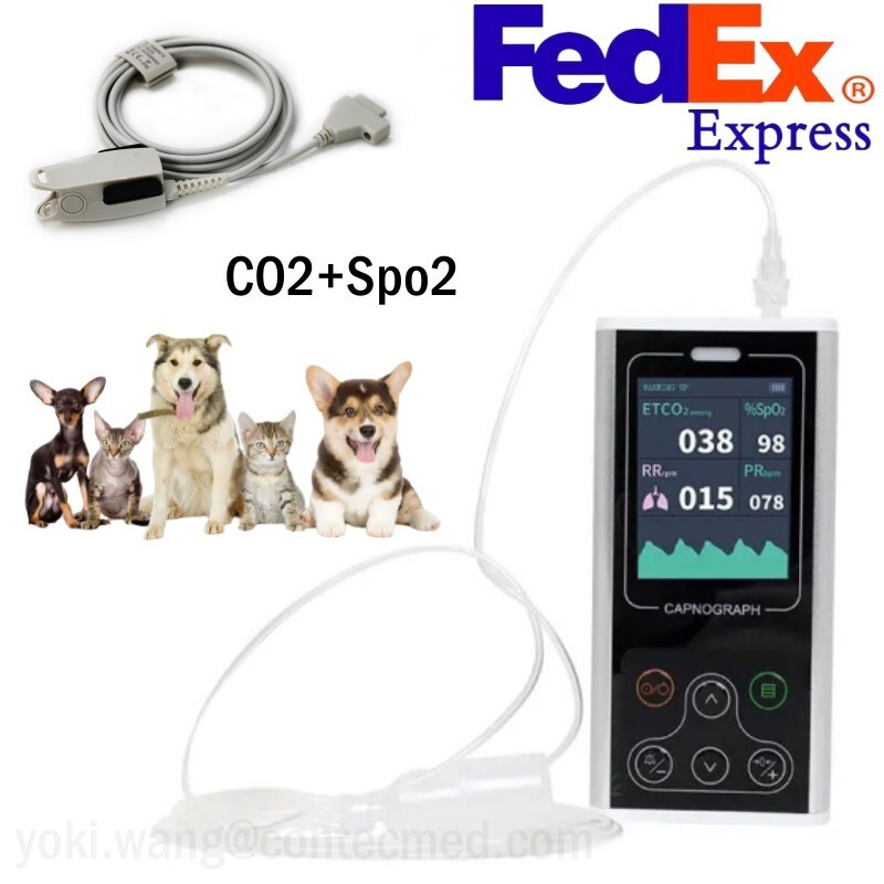 CA10S VET Capnograph Veterinary Sidestream ETCO2 SPO2 PR Rechargeable Animals