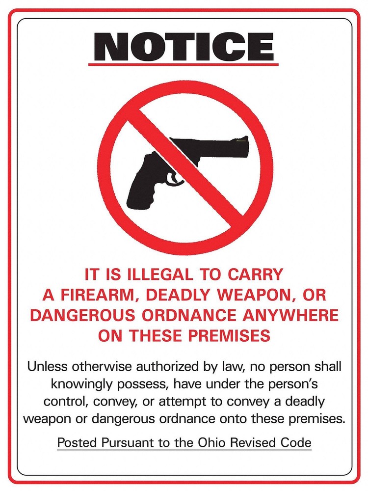 2805S Concealed Carry Sign Ohio 14×10 Inch Polystyrene Self Adhesive Notice