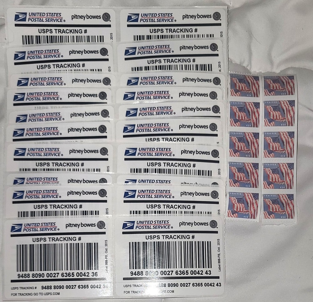 20 Stamps + 50 FREE Tracking labels USPS stickers