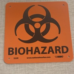 Biohazard 7 in. x 7 in. Plastic Sign with Graphic, Black Text on Orange Base
