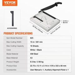 VEVOR Paper Cutter Guillotine Trimmer 15″ 16 Sheets Cutting Capacity Metal Base